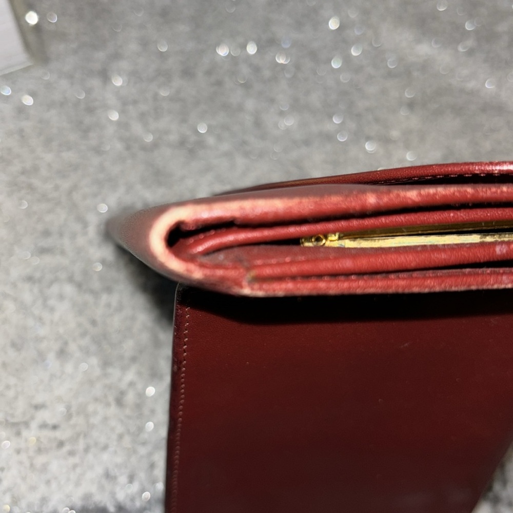 Cartier-beautifully worn, pre-loved kiss-lock wallet!  Signature wine color! - Picture 11 of 12